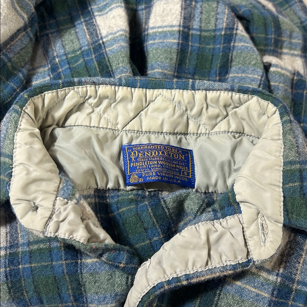 Vintage 1970’s Pendleton Pure Virgin Wool Blue Green Flannel‎ Button Up Shirt - Picture 4 of 5
